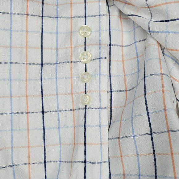 Lanesboro Men Non Iron White Blue Orange Checkered Button Up Shirt Extra Buttons - Picture 2 of 10